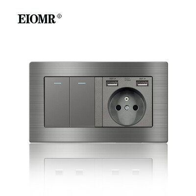 EIOMR France szabványos elektromos aljzat szürke alumínium ötvözet paneles fénykapcsoló Rj45 Tv 220V 16A fali csatlakozóaljzat háztartási gépekhez