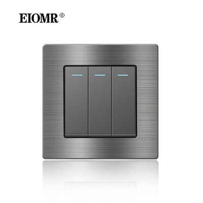 EIOMR France szabványos elektromos aljzat szürke alumínium ötvözet paneles fénykapcsoló Rj45 Tv 220V 16A fali csatlakozóaljzat háztartási gépekhez