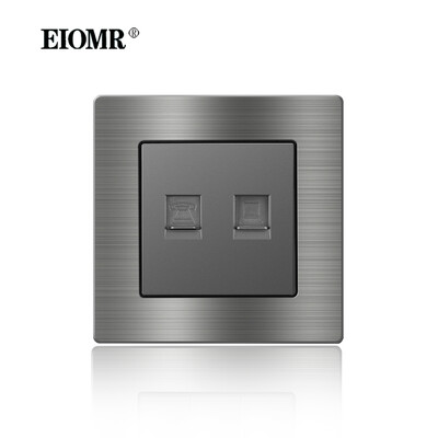 EIOMR France szabványos elektromos aljzat szürke alumínium ötvözet paneles fénykapcsoló Rj45 Tv 220V 16A fali csatlakozóaljzat háztartási gépekhez