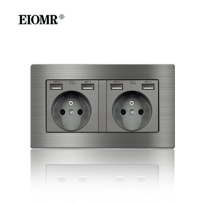 EIOMR France szabványos elektromos aljzat szürke alumínium ötvözet paneles fénykapcsoló Rj45 Tv 220V 16A fali csatlakozóaljzat háztartási gépekhez