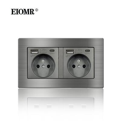 EIOMR France szabványos elektromos aljzat szürke alumínium ötvözet paneles fénykapcsoló Rj45 Tv 220V 16A fali csatlakozóaljzat háztartási gépekhez