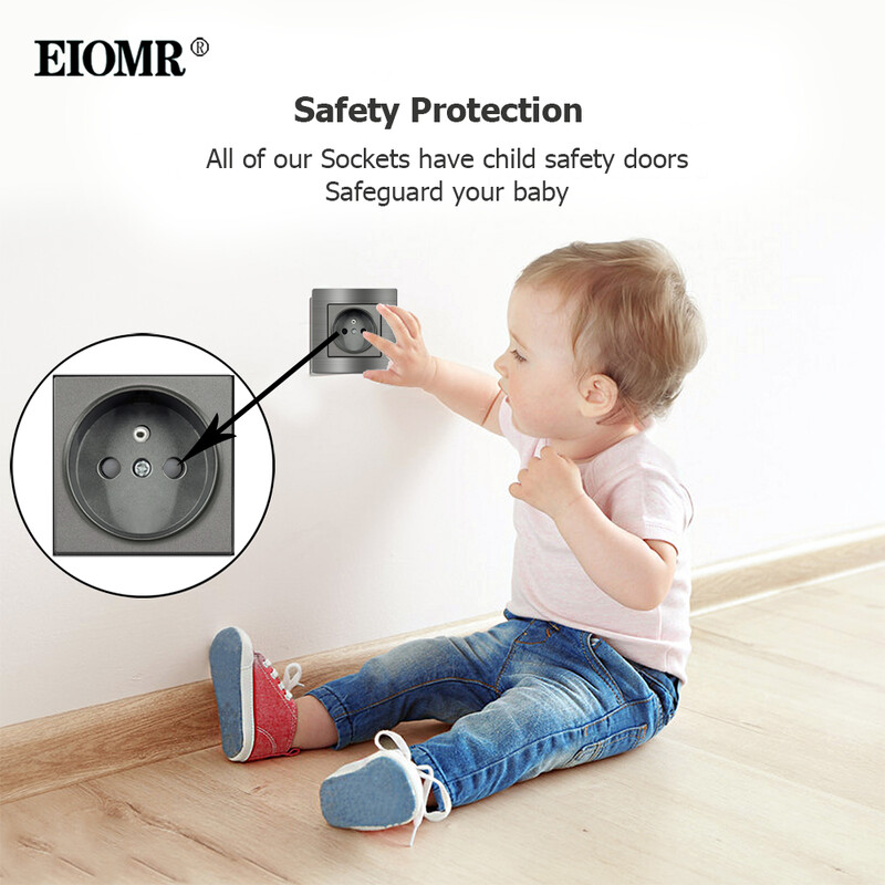 EIOMR France standartinis elektros lizdas pilkas aliuminio lydinio skydo šviesos jungiklis Rj45 TV 220V 16A sieniniai lizdai buitinei technikai