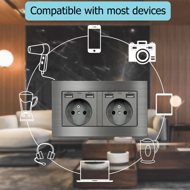 EIOMR France standartinis elektros lizdas pilkas aliuminio lydinio skydo šviesos jungiklis Rj45 TV 220V 16A sieniniai lizdai buitinei technikai