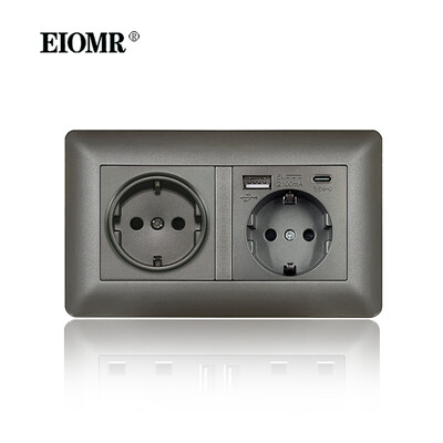 EIOMR sienas elektrības kontaktligzdas ar C tipa USB spraudni TV Rj45 interfeiss pelēks liesmu slāpējošs plastmasas panelis ar vienu un dubultu ligzdu