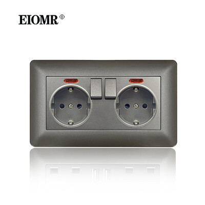 EIOMR sienas elektrības kontaktligzdas ar C tipa USB spraudni TV Rj45 interfeiss pelēks liesmu slāpējošs plastmasas panelis ar vienu un dubultu ligzdu