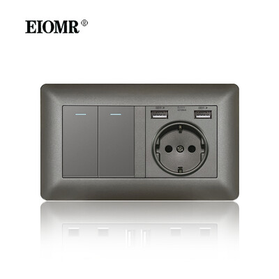 EIOMR sienas elektrības kontaktligzdas ar C tipa USB spraudni TV Rj45 interfeiss pelēks liesmu slāpējošs plastmasas panelis ar vienu un dubultu ligzdu