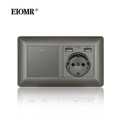 EIOMR sienas elektrības kontaktligzdas ar C tipa USB spraudni TV Rj45 interfeiss pelēks liesmu slāpējošs plastmasas panelis ar vienu un dubultu ligzdu
