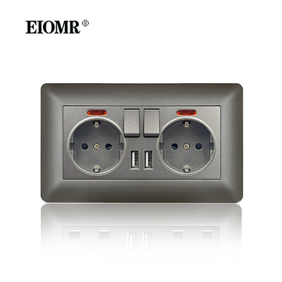 EIOMR sienas elektrības kontaktligzdas ar C tipa USB spraudni TV Rj45 interfeiss pelēks liesmu slāpējošs plastmasas panelis ar vienu un dubultu ligzdu