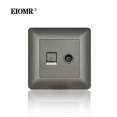 EIOMR sienas elektrības kontaktligzdas ar C tipa USB spraudni TV Rj45 interfeiss pelēks liesmu slāpējošs plastmasas panelis ar vienu un dubultu ligzdu