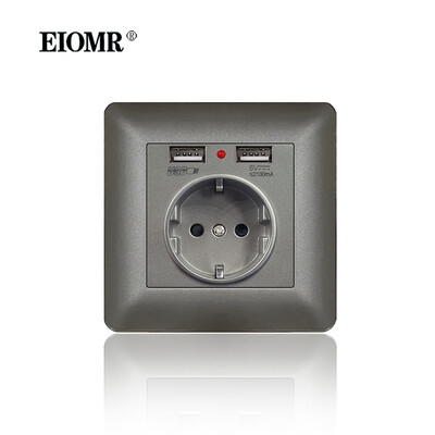 EIOMR sienas elektrības kontaktligzdas ar C tipa USB spraudni TV Rj45 interfeiss pelēks liesmu slāpējošs plastmasas panelis ar vienu un dubultu ligzdu