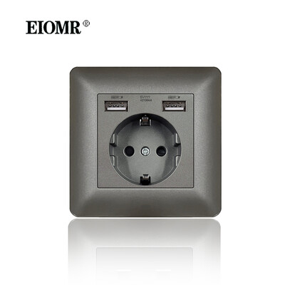 EIOMR sienas elektrības kontaktligzdas ar C tipa USB spraudni TV Rj45 interfeiss pelēks liesmu slāpējošs plastmasas panelis ar vienu un dubultu ligzdu