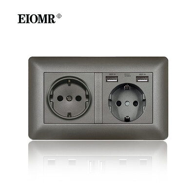 EIOMR sienas elektrības kontaktligzdas ar C tipa USB spraudni TV Rj45 interfeiss pelēks liesmu slāpējošs plastmasas panelis ar vienu un dubultu ligzdu