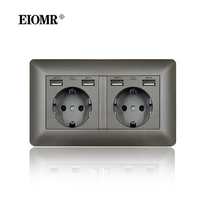 EIOMR sienas elektrības kontaktligzdas ar C tipa USB spraudni TV Rj45 interfeiss pelēks liesmu slāpējošs plastmasas panelis ar vienu un dubultu ligzdu