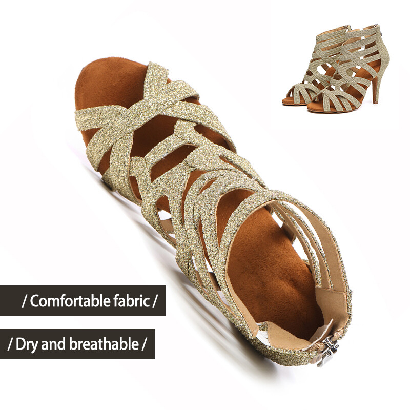 DKZSYIM Ženske latino plesne cipele Ženske Tagno plesne cipele Svjetlucave visoke potpetice Kratke čizme Ženske djevojke Šuplje latinske čizme Novo