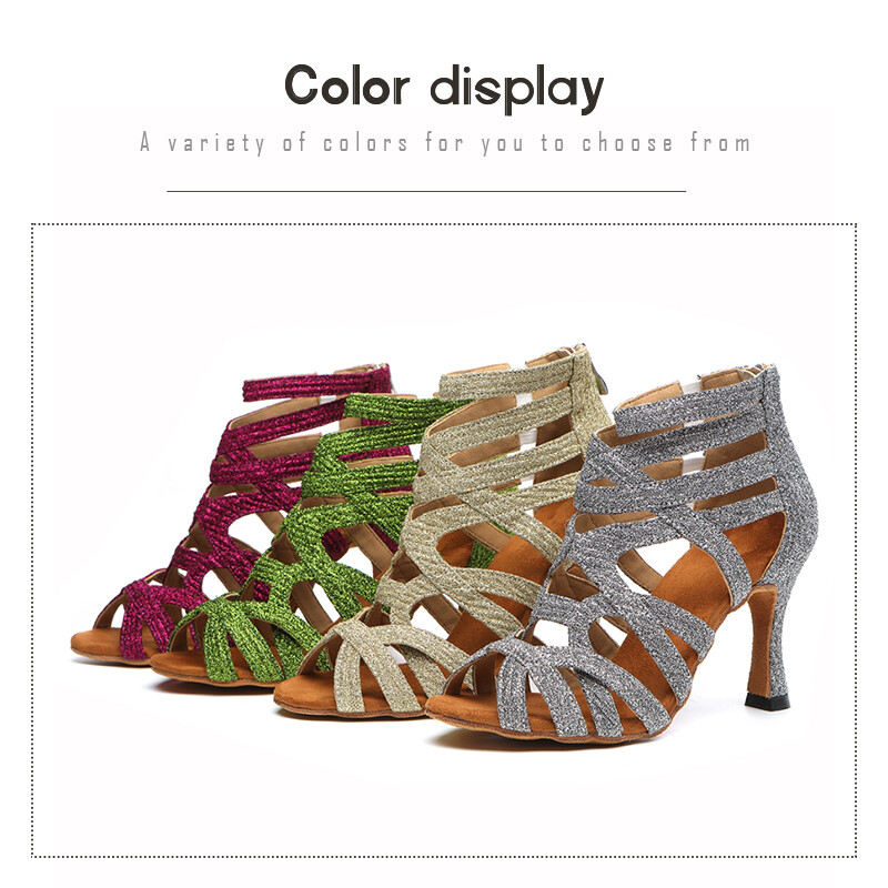 DKZSYIM Ženske latino plesne cipele Ženske Tagno plesne cipele Svjetlucave visoke potpetice Kratke čizme Ženske djevojke Šuplje latinske čizme Novo