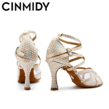 Παπούτσια χορού CINMIDY Satin Party για Γυναικεία Rhinestones Latin Dance Παπούτσια με μαλακό κάτω μέρος Tango Salsa Dance Παπούτσια Μπρονζέ