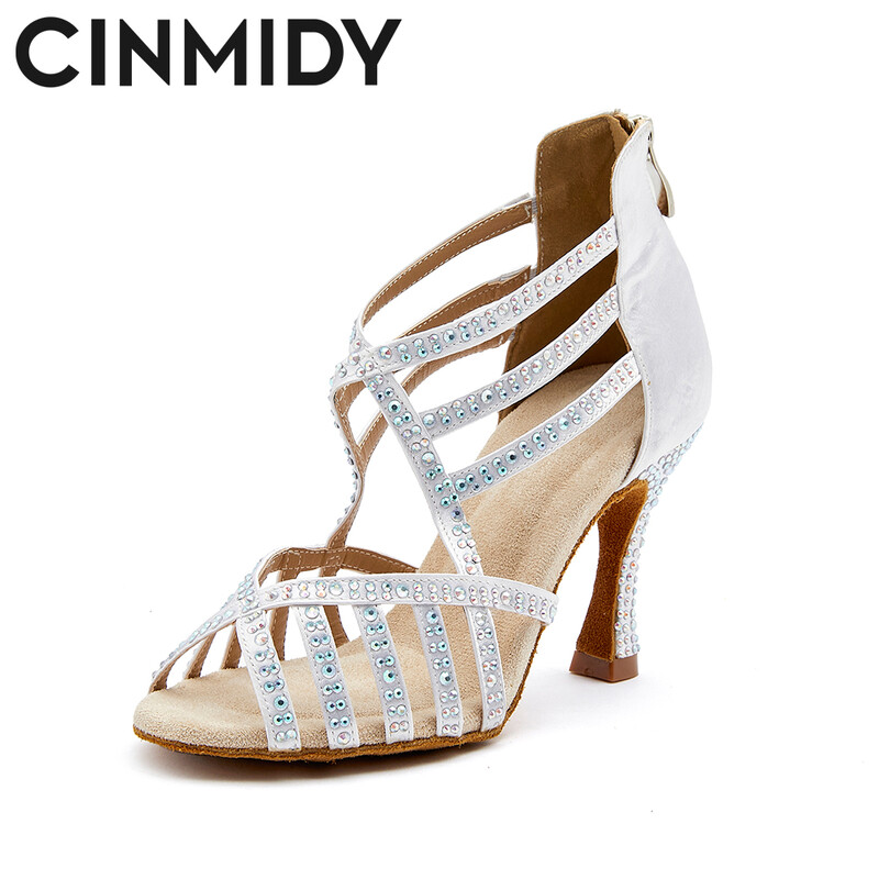 CINMIDY Latin Dance Παπούτσια Γυναικεία Στρας Μαλακό Κάτω Tango Salsa Παπούτσια Ballroom For Dancing Γυναικεία σανδάλια Ψηλοτάκουνα