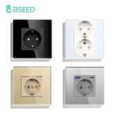 BSEED ES standarta sienas barošanas ligzda USB Type-C uzlādes porta izeja 110-250V stikla panelis 20W ātrās uzlādes elektrības spraudnis