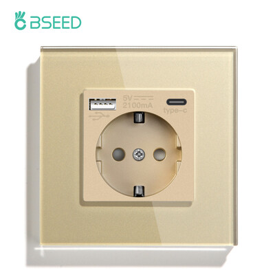BSEED ES standarta sienas barošanas ligzda USB Type-C uzlādes porta izeja 110-250V stikla panelis 20W ātrās uzlādes elektrības spraudnis