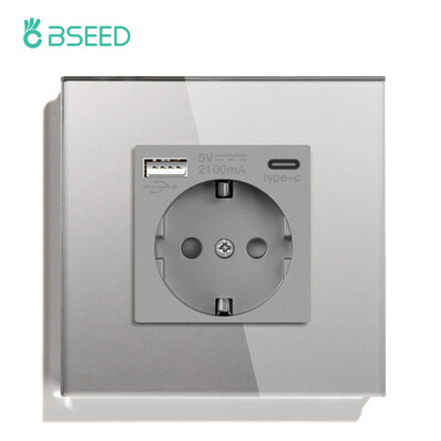 BSEED ES standarta sienas barošanas ligzda USB Type-C uzlādes porta izeja 110-250V stikla panelis 20W ātrās uzlādes elektrības spraudnis