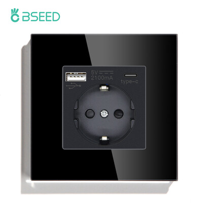 BSEED ES standarta sienas barošanas ligzda USB Type-C uzlādes porta izeja 110-250V stikla panelis 20W ātrās uzlādes elektrības spraudnis