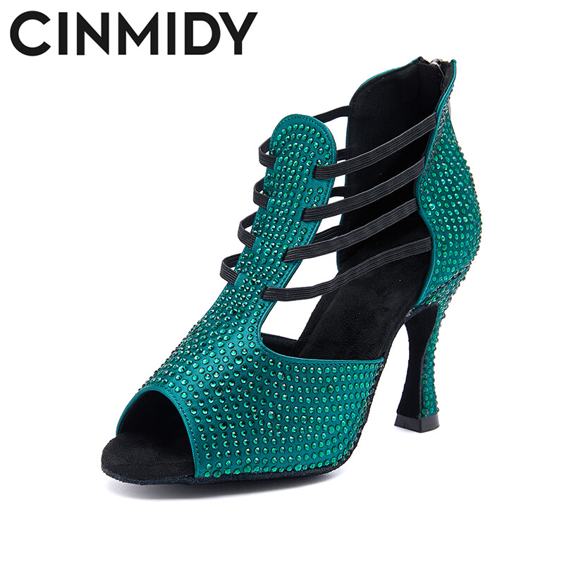 CINMIDY crne latino plesne cipele za žene plesne cipele za salsu sa kamenčićima mekani potplat Sandale za plesne plesove Party visoke pete