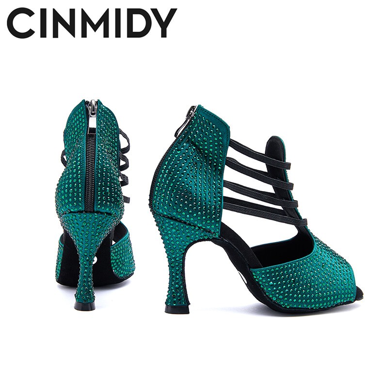 CINMIDY crne latino plesne cipele za žene plesne cipele za salsu sa kamenčićima mekani potplat Sandale za plesne plesove Party visoke pete