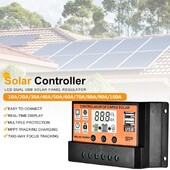 MPPT 10A/20A/30A/40A/50A/60A/70A/80A/90A/100A Auto LCD ekrāna saules uzlādes kontrolieris Dual USB saules paneļa regulators