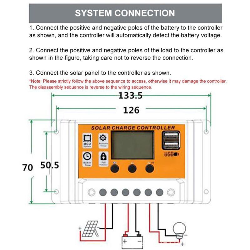 MPPT 10A/20A/30A/40A/50A/60A/70A/80A/90A/100A Ελεγκτής ηλιακής φόρτισης αυτόματης οθόνης LCD Ρυθμιστής ηλιακού πάνελ διπλού USB