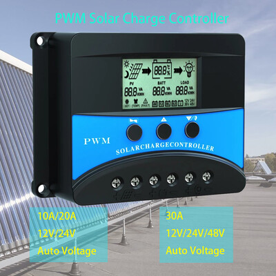 10A 20A 30A napelemes töltésvezérlő 12V 24V 48V PV szabályozó PWM napelemes töltéskisülés vezérlő Lifepo4 lítium ólomsavhoz