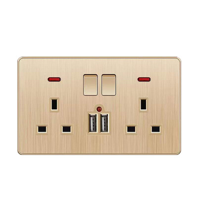 Depoguye Gold UK Plug USB sienas barošanas ligzda, 220 V mobilā tālruņa lādētāja adapteris, pie sienas stiprināma universāla 5 caurumu ligzda ar slēdzi