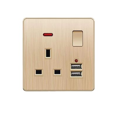 Depoguye Gold UK Plug USB sienas barošanas ligzda, 220 V mobilā tālruņa lādētāja adapteris, pie sienas stiprināma universāla 5 caurumu ligzda ar slēdzi