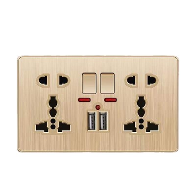 Depoguye Gold UK Plug USB sienas barošanas ligzda, 220 V mobilā tālruņa lādētāja adapteris, pie sienas stiprināma universāla 5 caurumu ligzda ar slēdzi