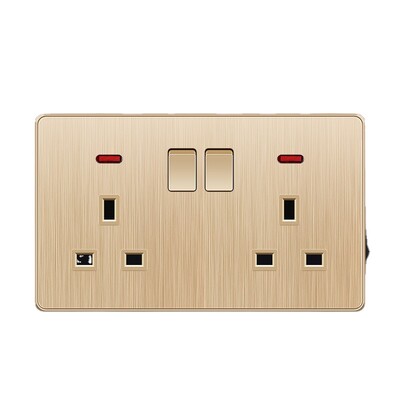 Depoguye Gold UK Plug USB sienas barošanas ligzda, 220 V mobilā tālruņa lādētāja adapteris, pie sienas stiprināma universāla 5 caurumu ligzda ar slēdzi