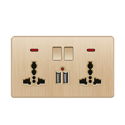 Depoguye Gold UK Plug USB sienas barošanas ligzda, 220 V mobilā tālruņa lādētāja adapteris, pie sienas stiprināma universāla 5 caurumu ligzda ar slēdzi