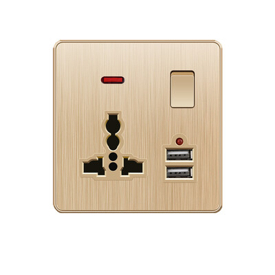 Depoguye Gold UK Plug USB sienas barošanas ligzda, 220 V mobilā tālruņa lādētāja adapteris, pie sienas stiprināma universāla 5 caurumu ligzda ar slēdzi