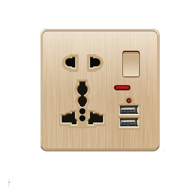 Depoguye Gold UK Plug USB sienas barošanas ligzda, 220 V mobilā tālruņa lādētāja adapteris, pie sienas stiprināma universāla 5 caurumu ligzda ar slēdzi
