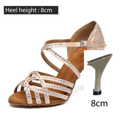 DKZSYIM sieviešu deju apavi Satīna Salsa Latīņamerikas apavi Mirdzoši Rhinestones Meiteņu latīņu deju apavi balles deju papēdis 6CM-9CM