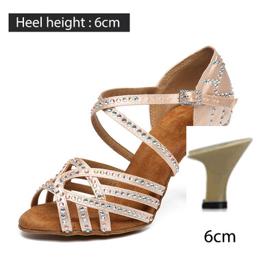 DKZSYIM sieviešu deju apavi Satīna Salsa Latīņamerikas apavi Mirdzoši Rhinestones Meiteņu latīņu deju apavi balles deju papēdis 6CM-9CM