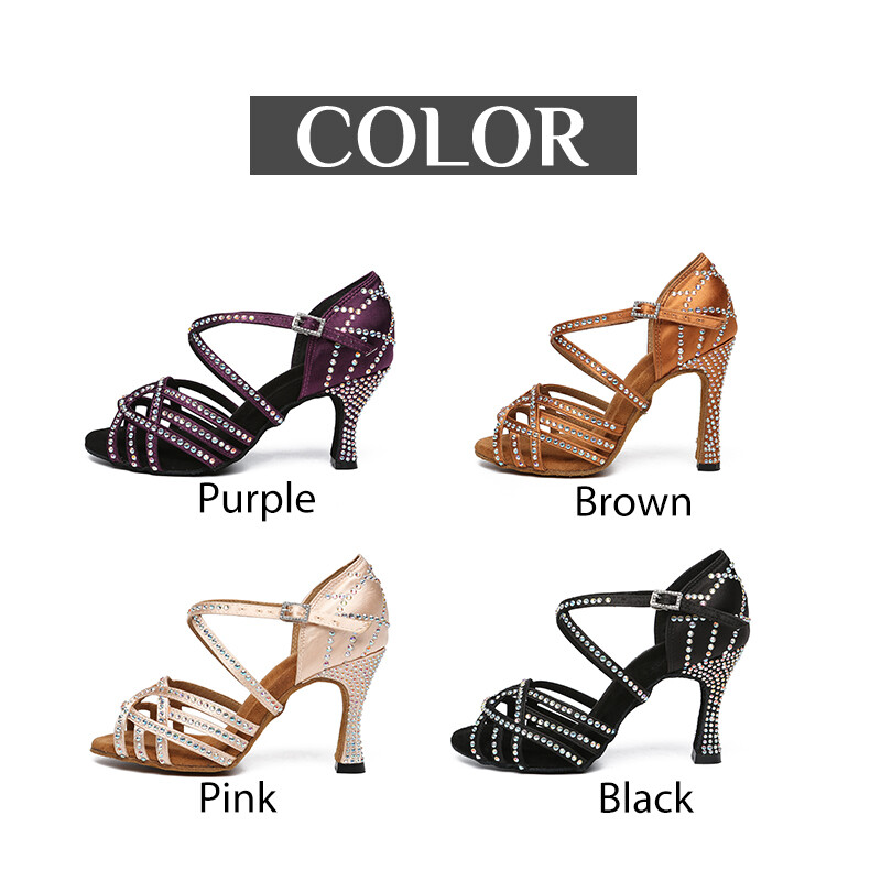 DKZSYIM Γυναικεία παπούτσια χορού Σατέν Salsa Latin Παπούτσια Γυαλιστερά στρας Κοριτσίστικα Παπούτσια Latin Dancing Γόβα χορού χορού 6CM-9CM