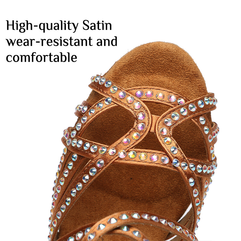 DKZSYIM Γυναικεία παπούτσια χορού Σατέν Salsa Latin Παπούτσια Γυαλιστερά στρας Κοριτσίστικα Παπούτσια Latin Dancing Γόβα χορού χορού 6CM-9CM