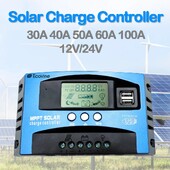MPPT Saules uzlādes kontrolieris 12V 24V saules paneļa akumulatora lādētājs 30A 40A 50A 60A 100A Dual USB LCD displeja regulators ar slodzi