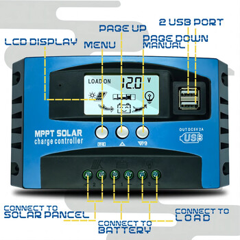 MPPT Solar Charge Controller 12V 24V Solar Panel Battery Charger 30A 40A 50A 60A 100A Dual USB LCD Display Regulator with Load