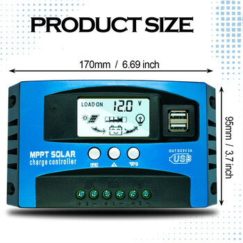 MPPT Solar Charge Controller 12V 24V Solar Panel Battery Charger 30A 40A 50A 60A 100A Dual USB LCD Display Regulator with Load