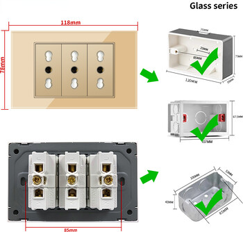 Melery Gold Tempered Glass Italy Standard Πρίζα οικιακού γραφείου ΕΕ USB Τύπος C Χιλή Κορέα Πρίζα τοίχου Διακόπτης φωτεινής πίεσης 118