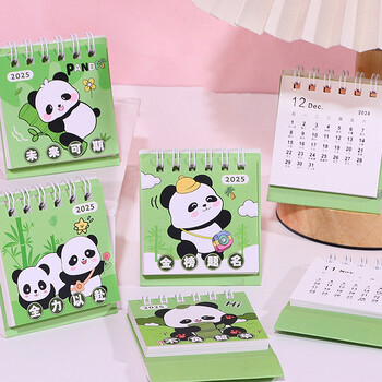 2025 Mini Cartoon Desk Calendar Cute Pandas Animals Φορητό Ημερολόγιο τσέπης Διαχείριση χρονοδιαγράμματος Διακόσμηση επιφάνειας εργασίας