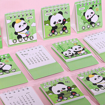 2025 Mini Cartoon Desk Calendar Cute Pandas Animals Φορητό Ημερολόγιο τσέπης Διαχείριση χρονοδιαγράμματος Διακόσμηση επιφάνειας εργασίας