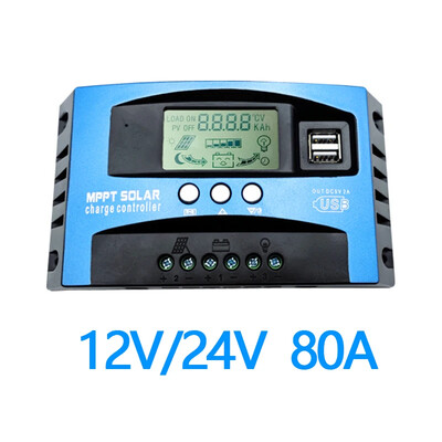 MPPT 30/40/50/60/80/100A saules uzlādes kontrolieris 12V 24V dubultā USB LCD displeja automātiskais šūnu paneļa lādētāja regulators ar slodzi