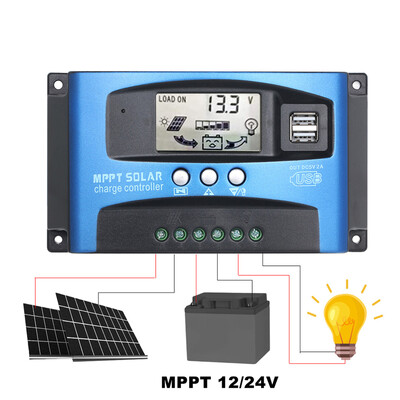 100A 12V/24V MPPT saules uzlādes kontrolieris ar divu USB portu LCD displeju automātiskā saules bateriju paneļa akumulatora lādētāja regulatora slodze