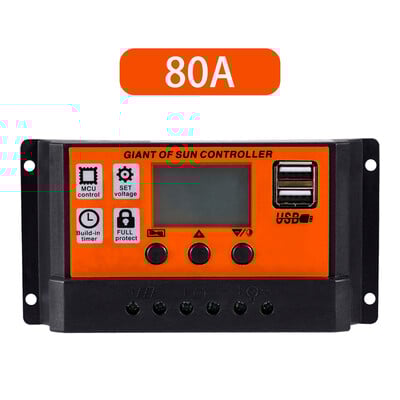 30A 60A 80A 100A PWN automātiskais saules enerģijas uzlādes kontrolieris LCD displejs Dubultā USB izeja 5V saules paneļa akumulatora uzlādes regulators